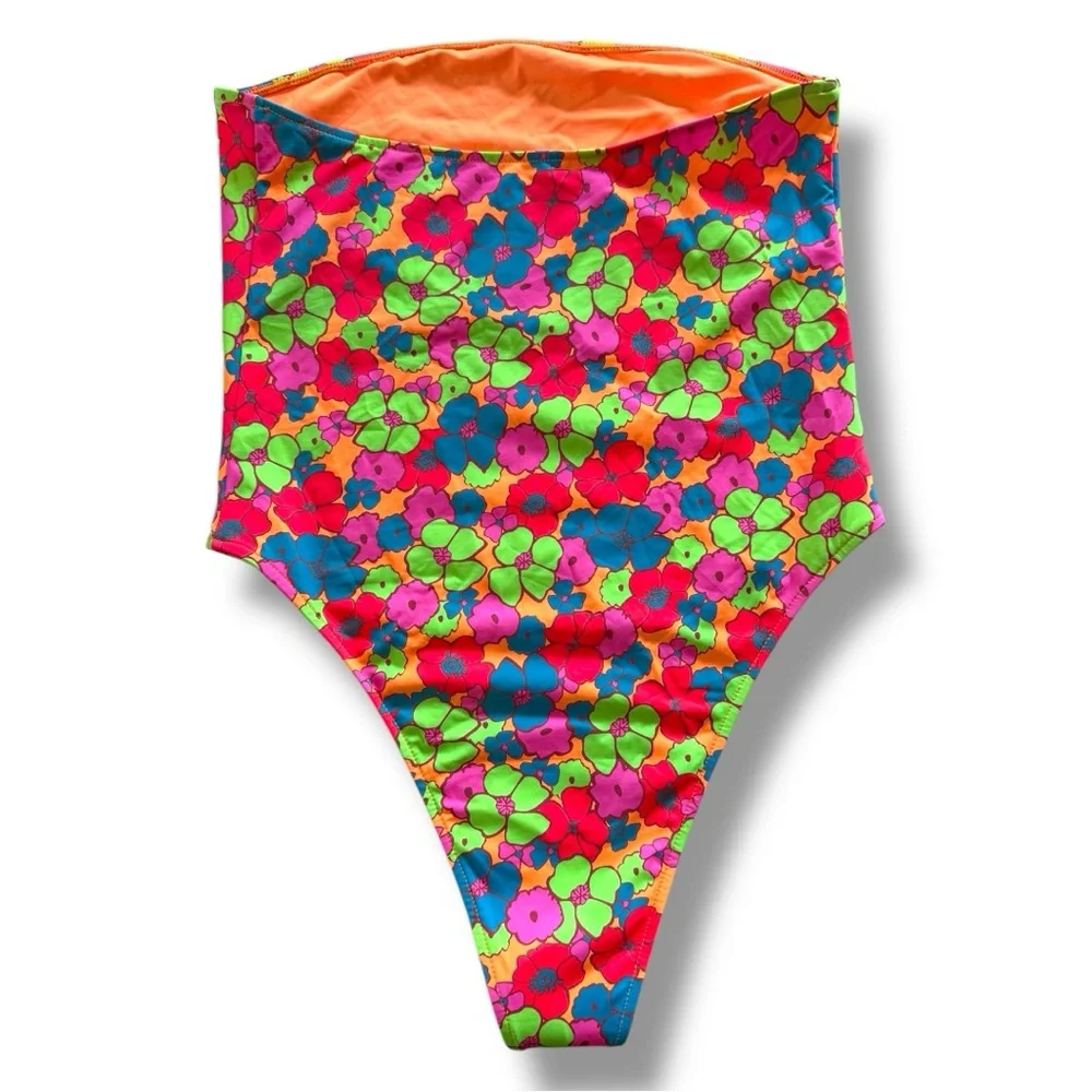 Frankies Bikinis Stella Printed One Piece Swimsuit Neon Floral Size XS NWOT